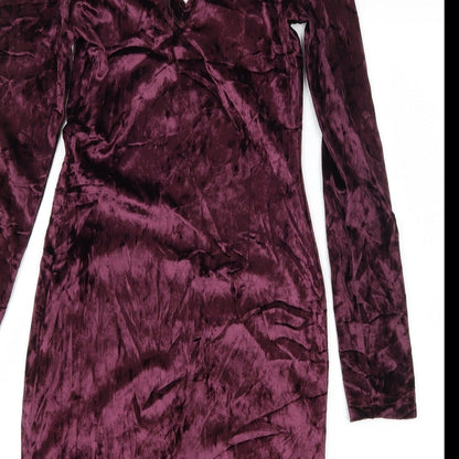 Primark Womens Purple  Velvet Bodycon  Size 8  - Lace up detail