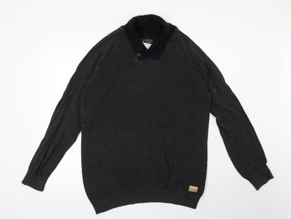 F&F Mens Grey Striped  Pullover Jumper Size L