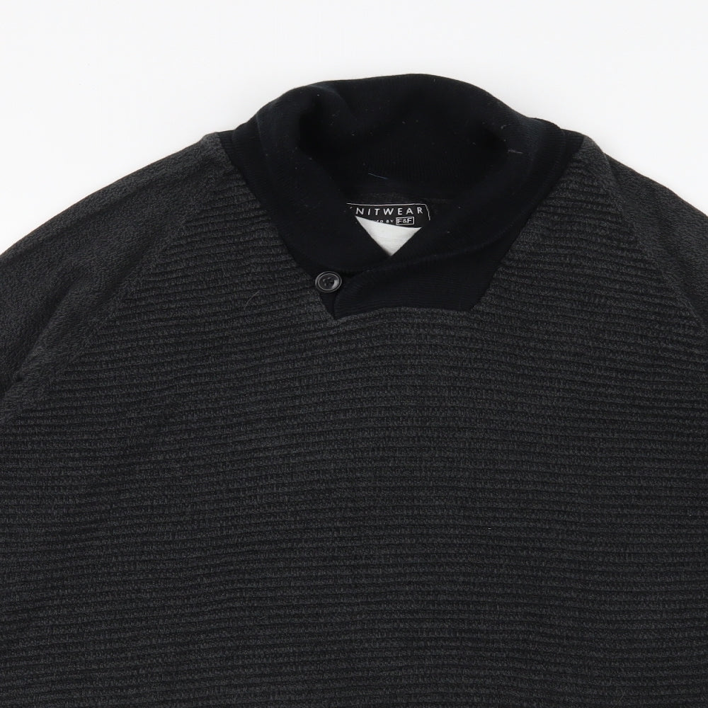 F&F Mens Grey Striped  Pullover Jumper Size L