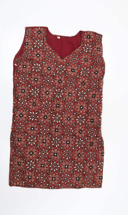 Womens UK Size M Preworn Red Tunic Blouse