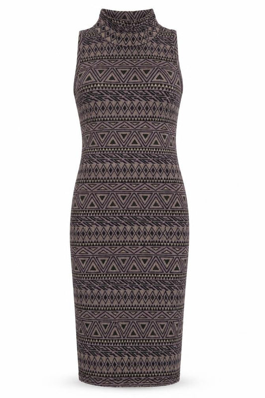 Front view of Club L women’s grey geometric bodycon, size UK 8