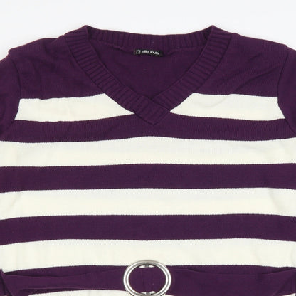 Ellie Louise Womens Purple Striped  Pullover Jumper Size L
