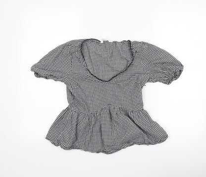 Miss Selfridge Womens Black Check  Basic T-Shirt Size 8