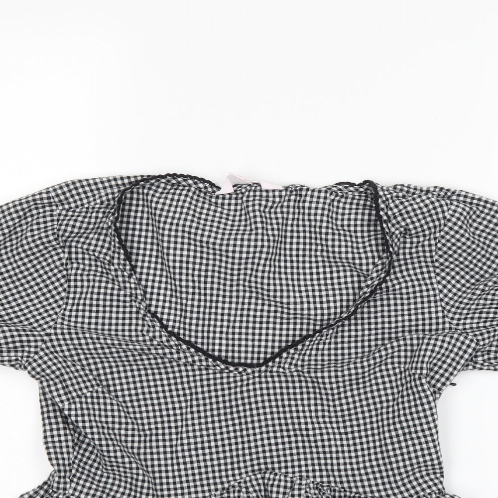Miss Selfridge Womens Black Check  Basic T-Shirt Size 8
