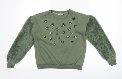 Girls Destination Girls Green Animal Print  Pullover Sweatshirt Size 11-12 Years