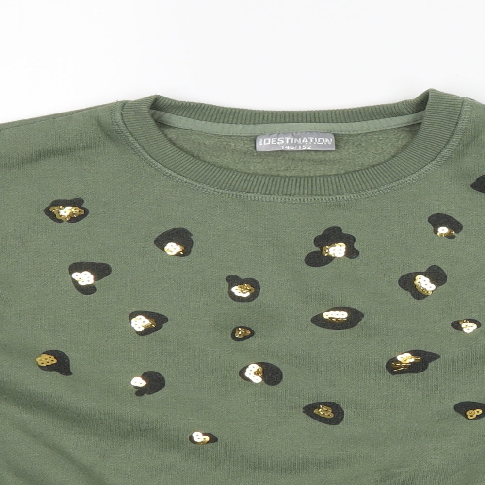 Girls Destination Girls Green Animal Print  Pullover Sweatshirt Size 11-12 Years