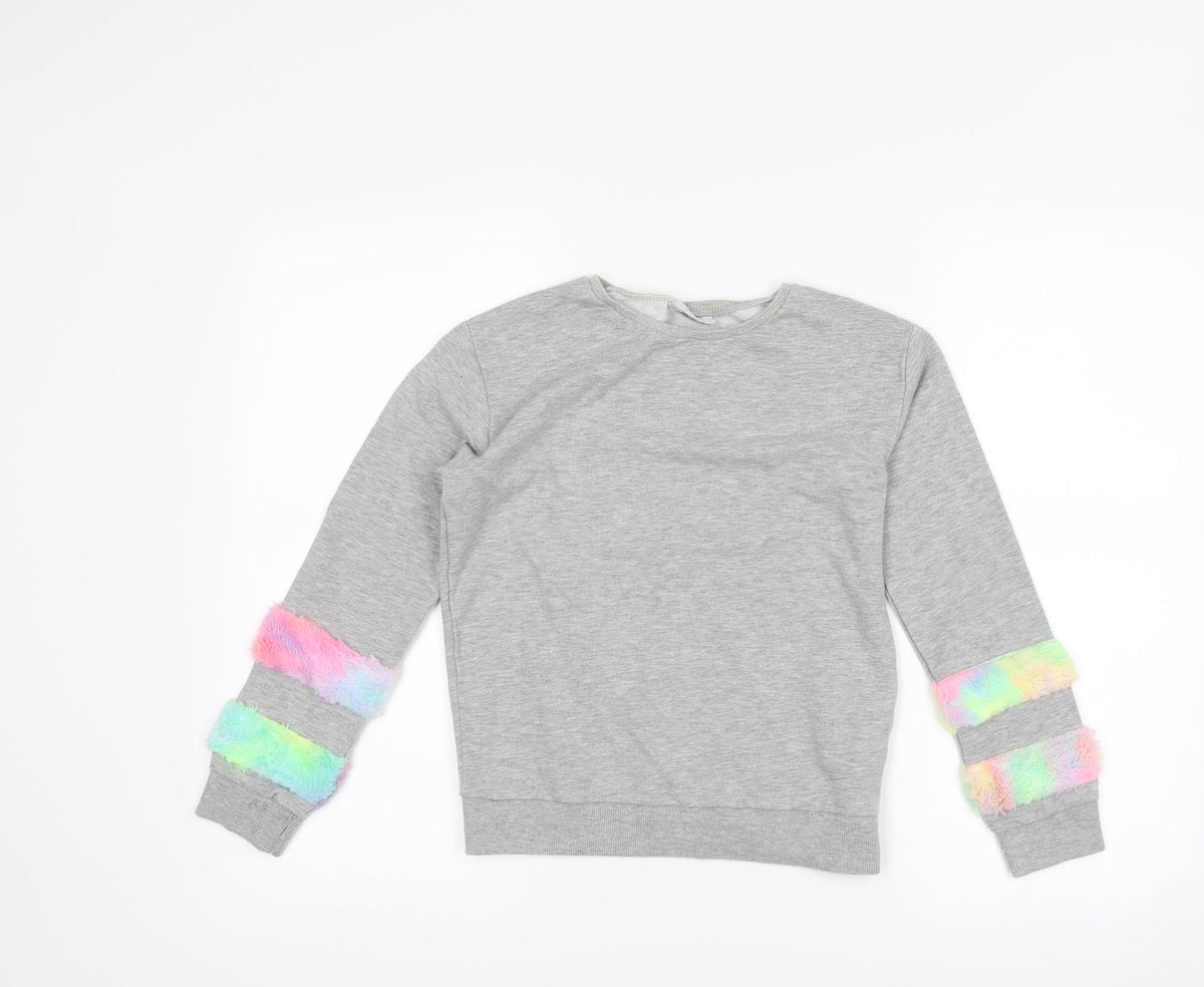 Matalan Girls Grey Striped  Pullover Sweatshirt Size 10 Years