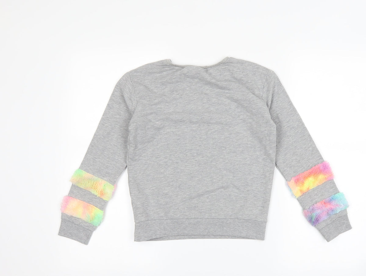 Matalan Girls Grey Striped  Pullover Sweatshirt Size 10 Years
