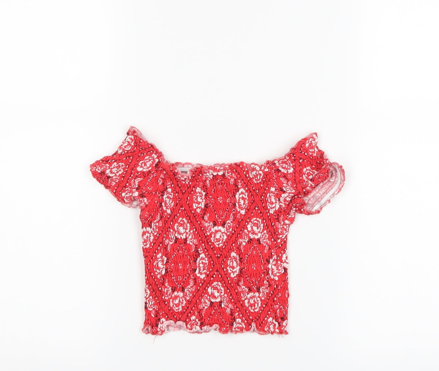 New Look Girls Red Geometric  Cropped T-Shirt Size 9 Years