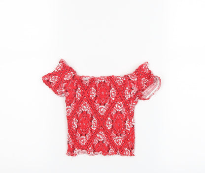 New Look Girls Red Geometric  Cropped T-Shirt Size 9 Years