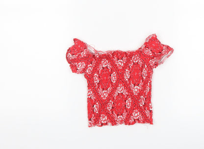 New Look Girls Red Geometric  Cropped T-Shirt Size 9 Years