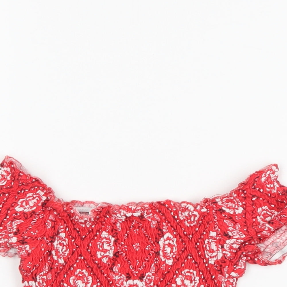 New Look Girls Red Geometric  Cropped T-Shirt Size 9 Years