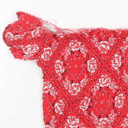 New Look Girls Red Geometric  Cropped T-Shirt Size 9 Years