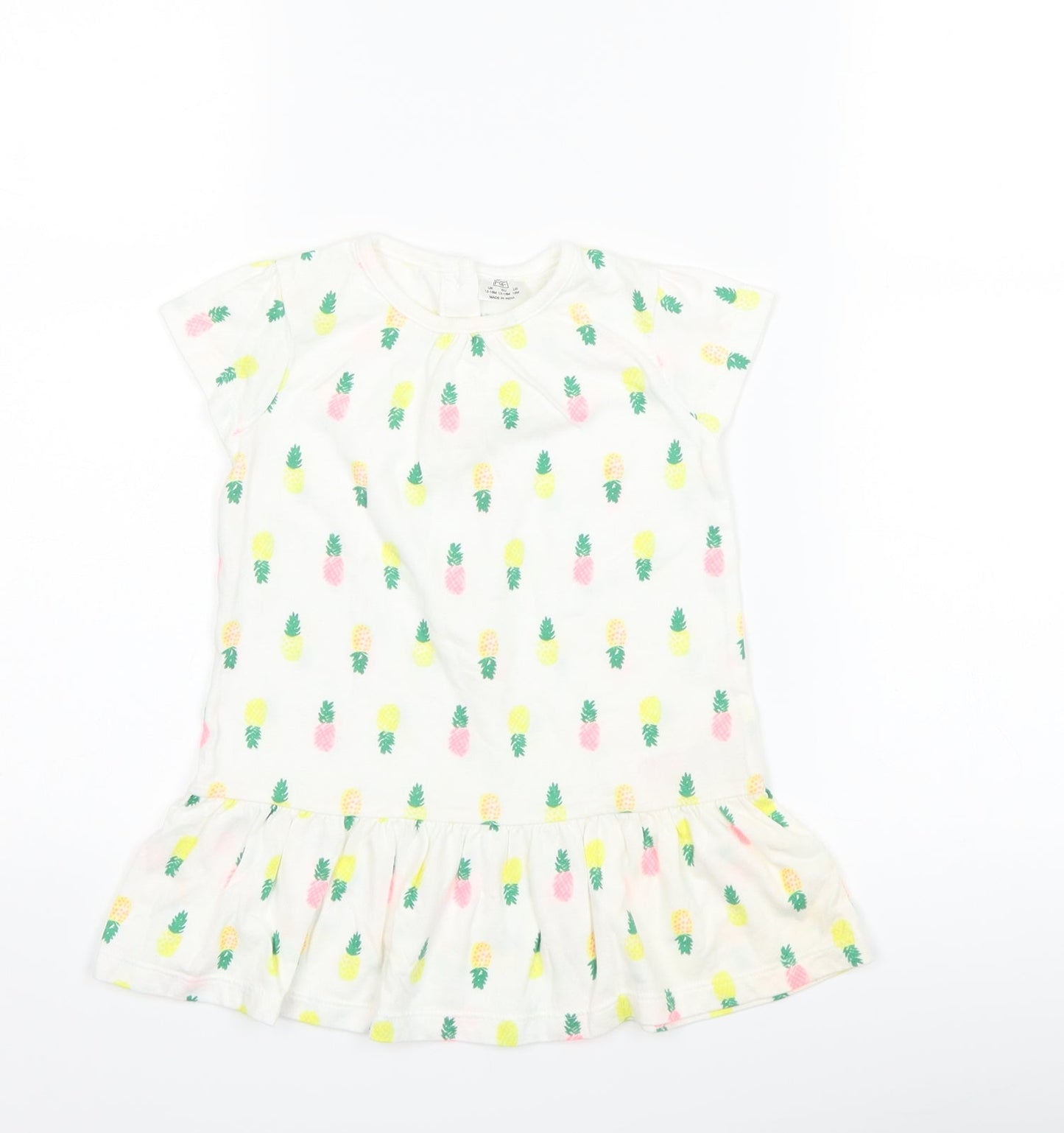 F&F Girls White   T-Shirt Dress  Size 12-18 Months  - Pineapple print