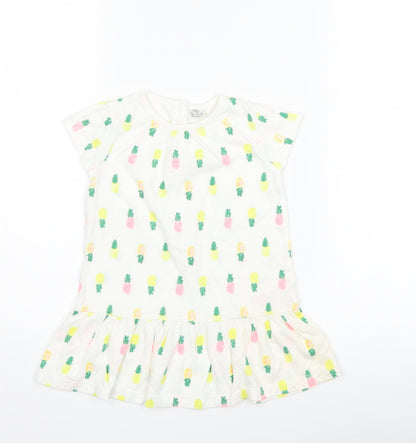 F&F Girls White   T-Shirt Dress  Size 12-18 Months  - Pineapple print