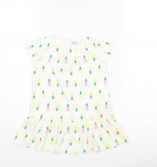 F&F Girls White   T-Shirt Dress  Size 12-18 Months  - Pineapple print