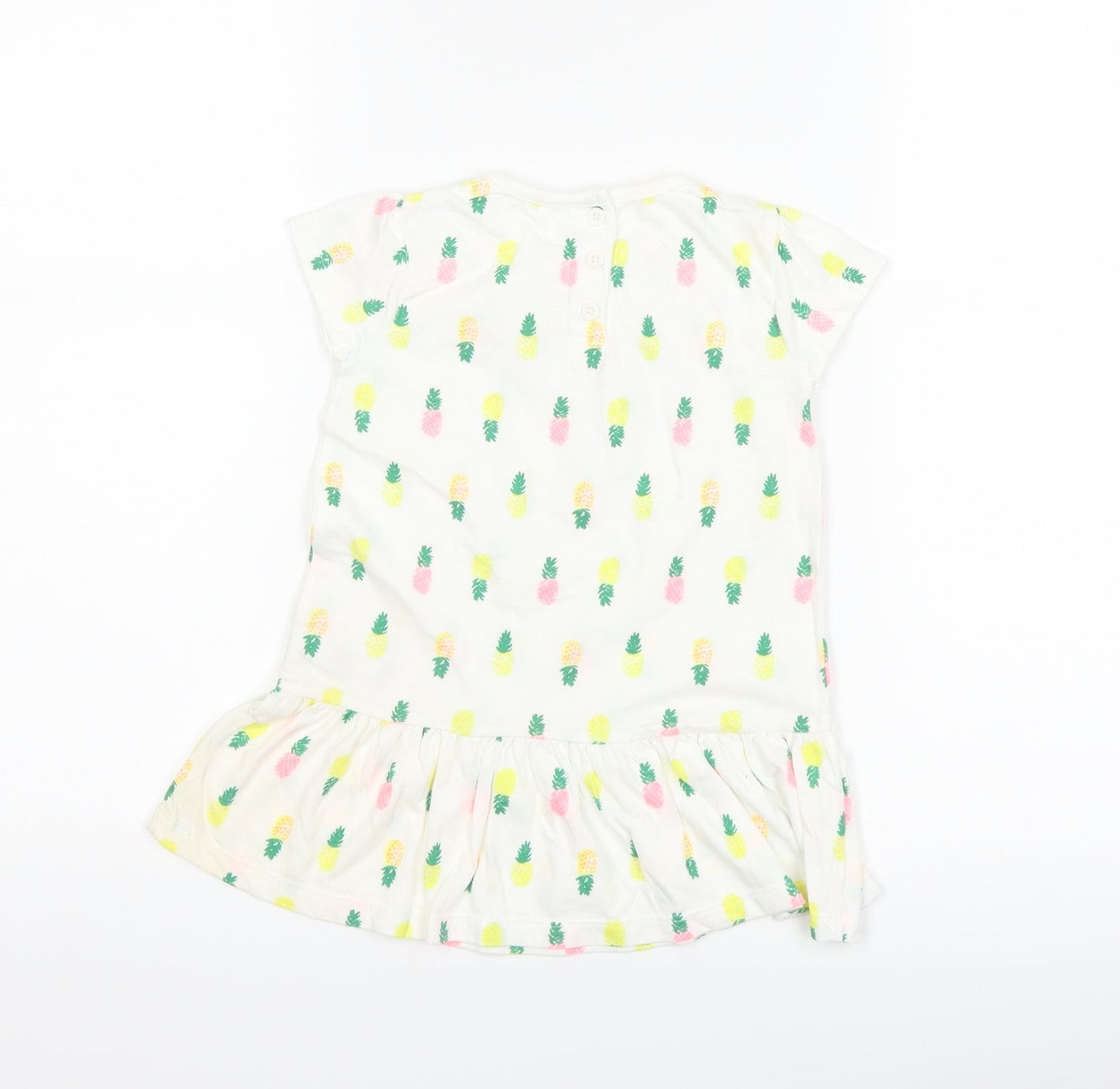 F&F Girls White   T-Shirt Dress  Size 12-18 Months  - Pineapple print