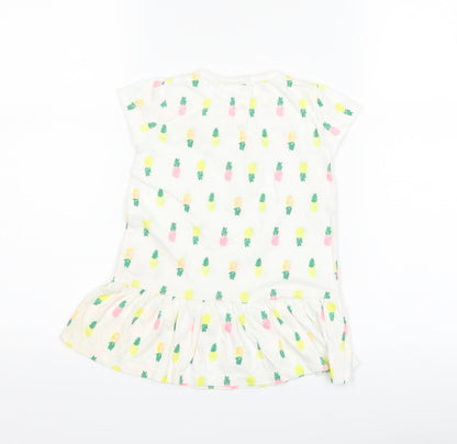 F&F Girls White   T-Shirt Dress  Size 12-18 Months  - Pineapple print