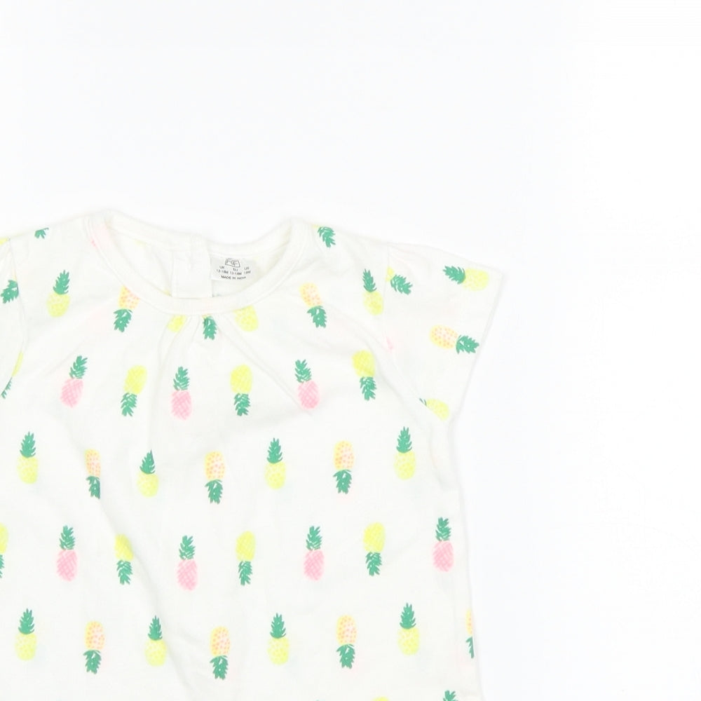 F&F Girls White   T-Shirt Dress  Size 12-18 Months  - Pineapple print