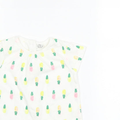 F&F Girls White   T-Shirt Dress  Size 12-18 Months  - Pineapple print