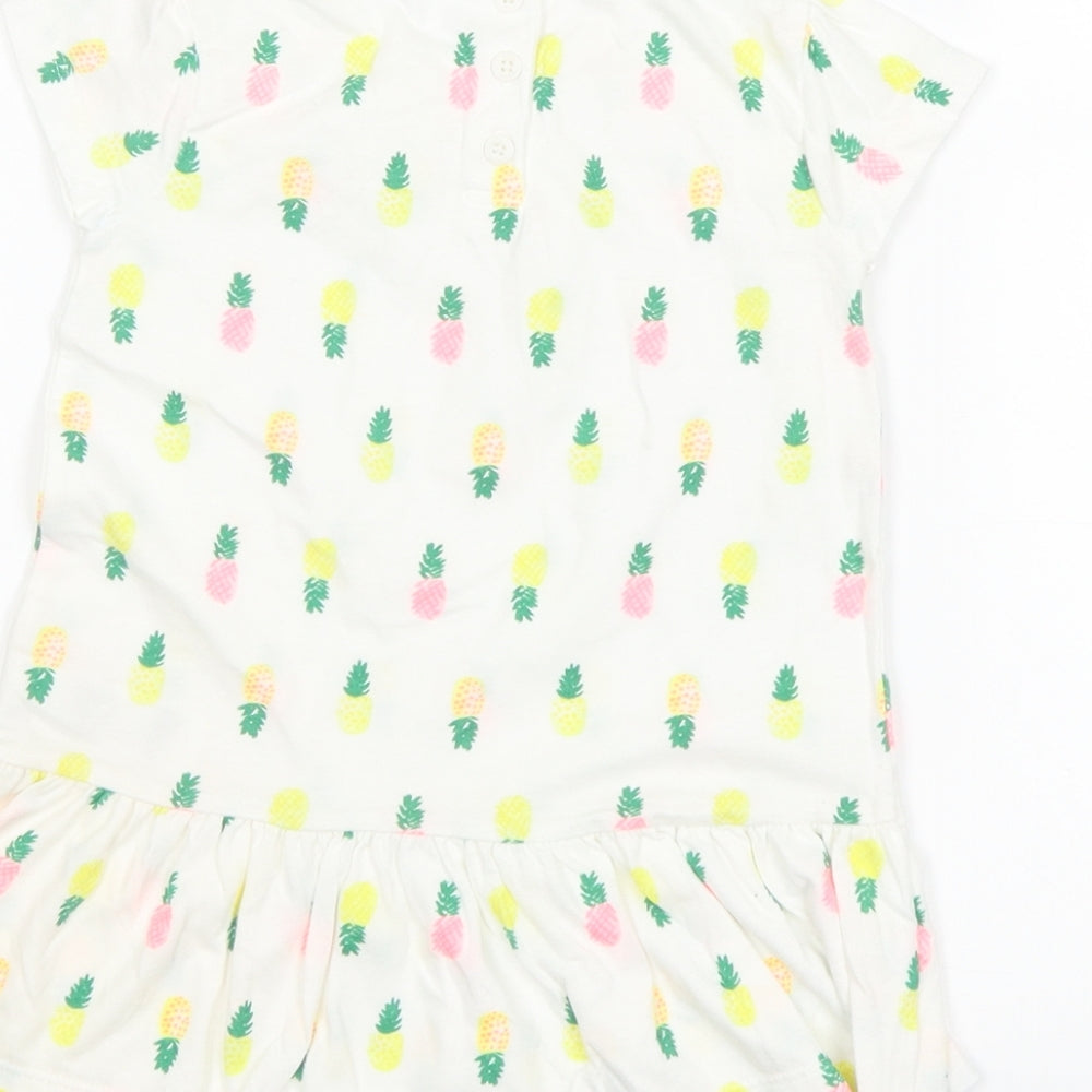 F&F Girls White   T-Shirt Dress  Size 12-18 Months  - Pineapple print
