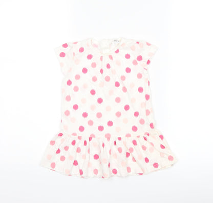 F&F Girls White Polka Dot  T-Shirt Dress  Size 12-18 Months
