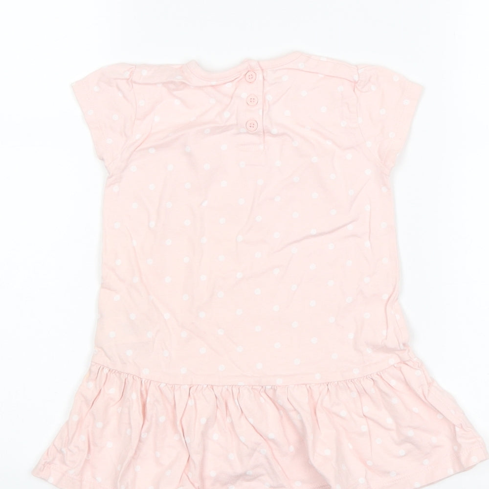 F&F Girls Pink Polka Dot  T-Shirt Dress  Size 12-18 Months