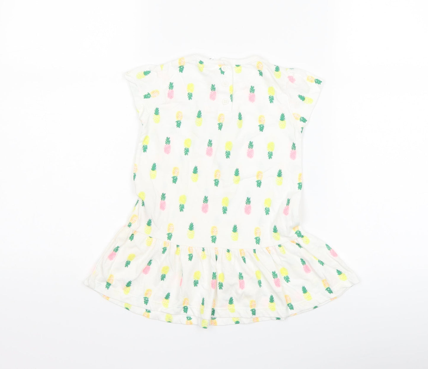 F&F Girls White   T-Shirt Dress  Size 12-18 Months  - Pineapple print