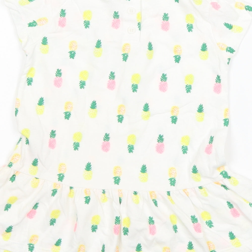 F&F Girls White   T-Shirt Dress  Size 12-18 Months  - Pineapple print