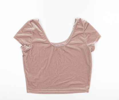 Womens UK Size 10 New Look Pink Cropped T-Shirt