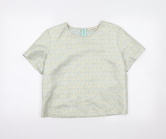 Miss Selfridge Womens Green Geometric  Cropped T-Shirt Size 12