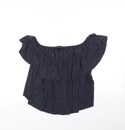 Womens UK Size 16 Topshop Blue Cropped T-Shirt