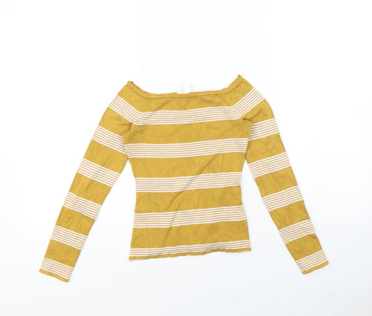H&M Womens Yellow Striped  Pullover Sweatshirt Size XS