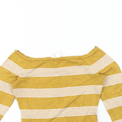 H&M Womens Yellow Striped  Pullover Sweatshirt Size XS