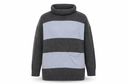 Bendetta Women's Grey Striped Cotton Pullover Jumper Size L