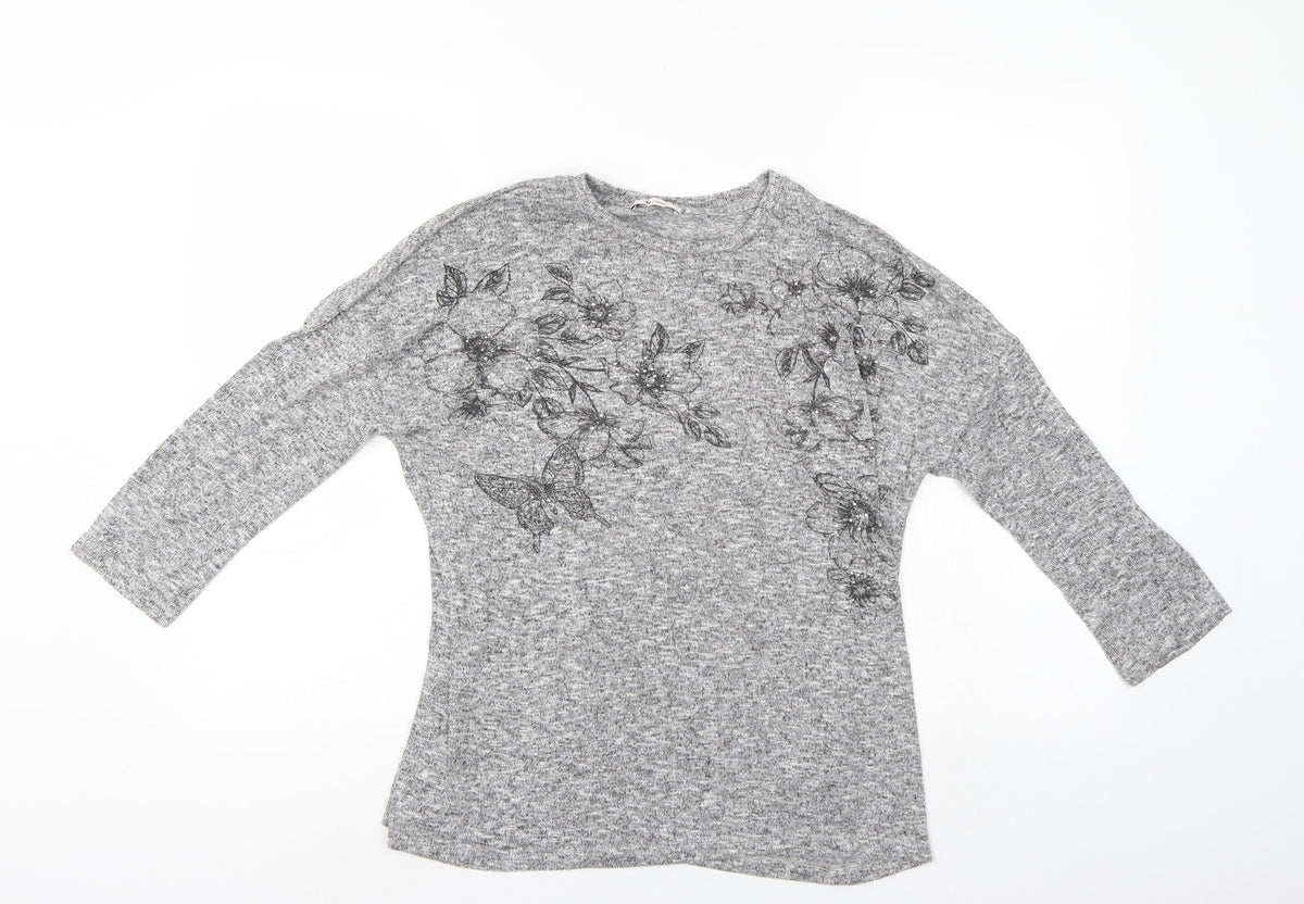 Tu Womens Grey Floral  Pullover Jumper Size 12