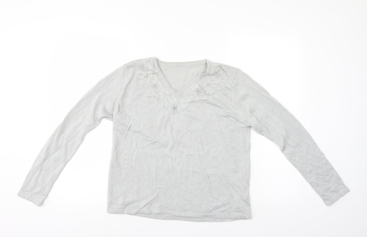 Bonmarché Womens Silver Floral Pullover Jumper Size S