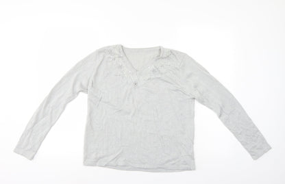 Bonmarché Womens Silver Floral Pullover Jumper Size S