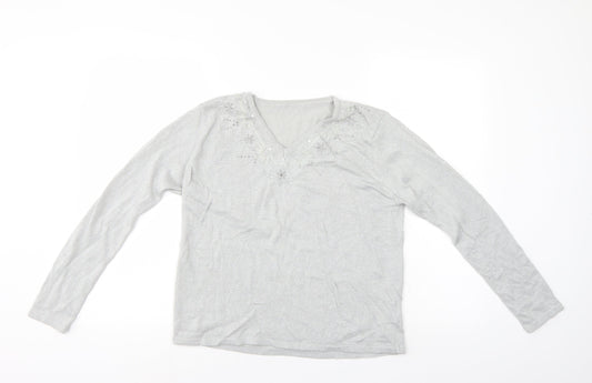 BM Womens Silver Floral  Pullover Jumper Size S