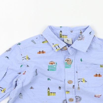 TU Boys Blue Colourblock  Basic Button-Up Size 12-18 Months  - LONDON