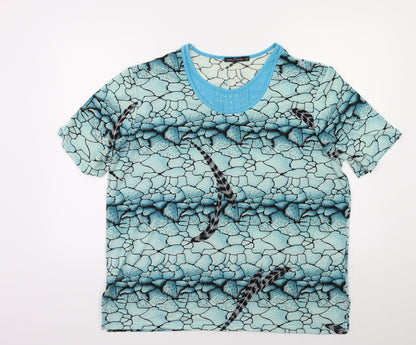 EURO MODEN Womens Blue Floral  Basic T-Shirt Size 2XL