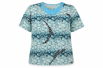 EURO MODEN Womens Blue Floral  Basic T-Shirt Size 2XL