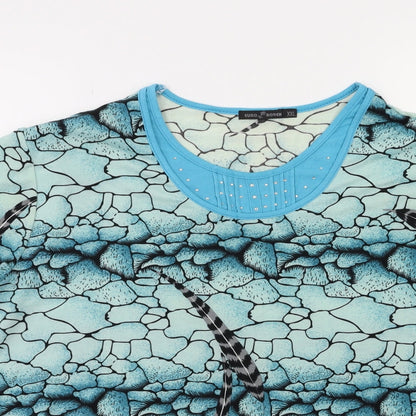 EURO MODEN Womens Blue Floral  Basic T-Shirt Size 2XL
