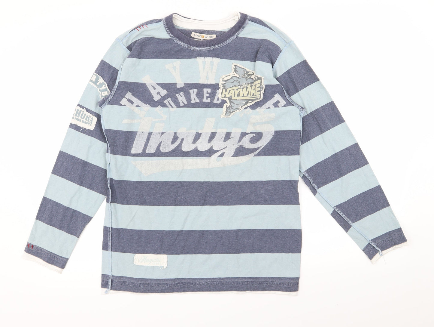 hay wire Boys Blue Striped  Basic T-Shirt Size M