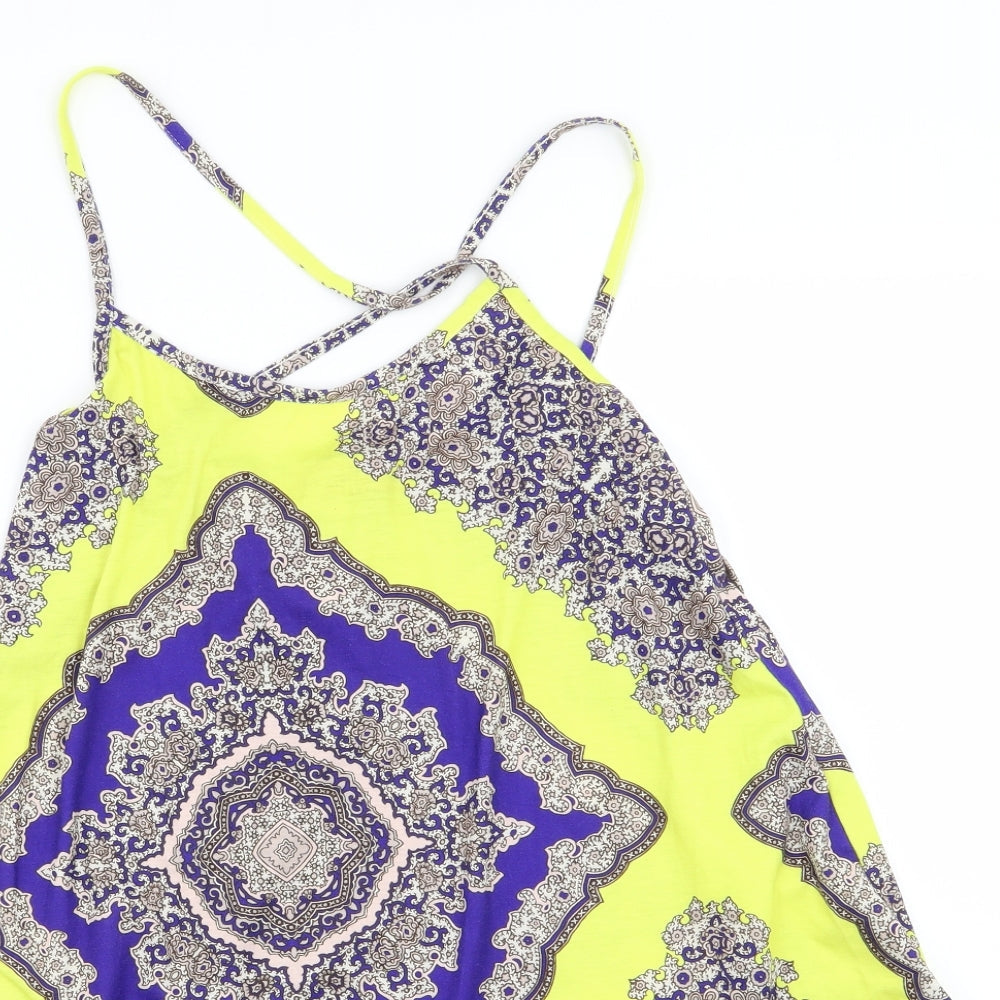 Boohoo Womens Yellow Argyle/Diamond  Fit & Flare  Size 6