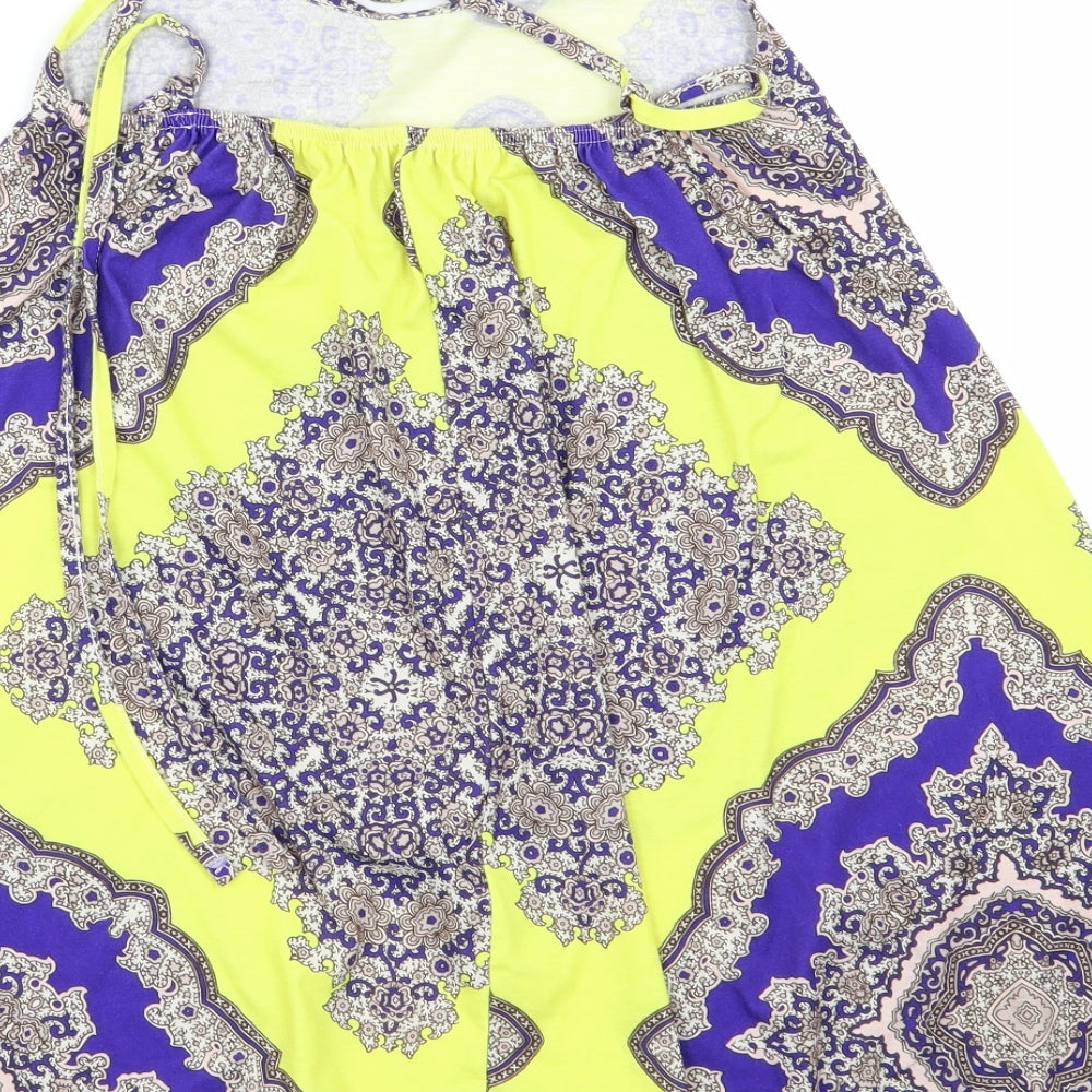 Boohoo Womens Yellow Argyle/Diamond  Fit & Flare  Size 6