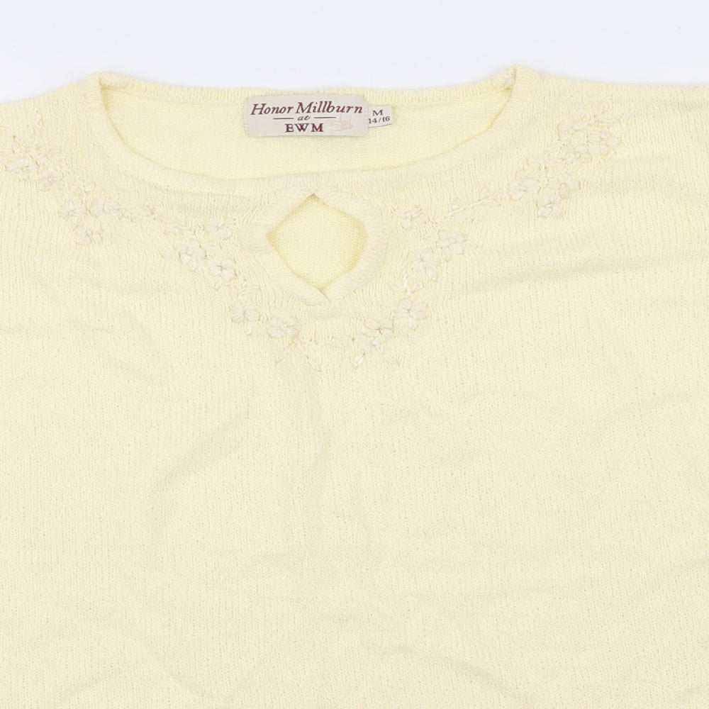 EWM Womens Yellow Floral  Basic T-Shirt Size 14