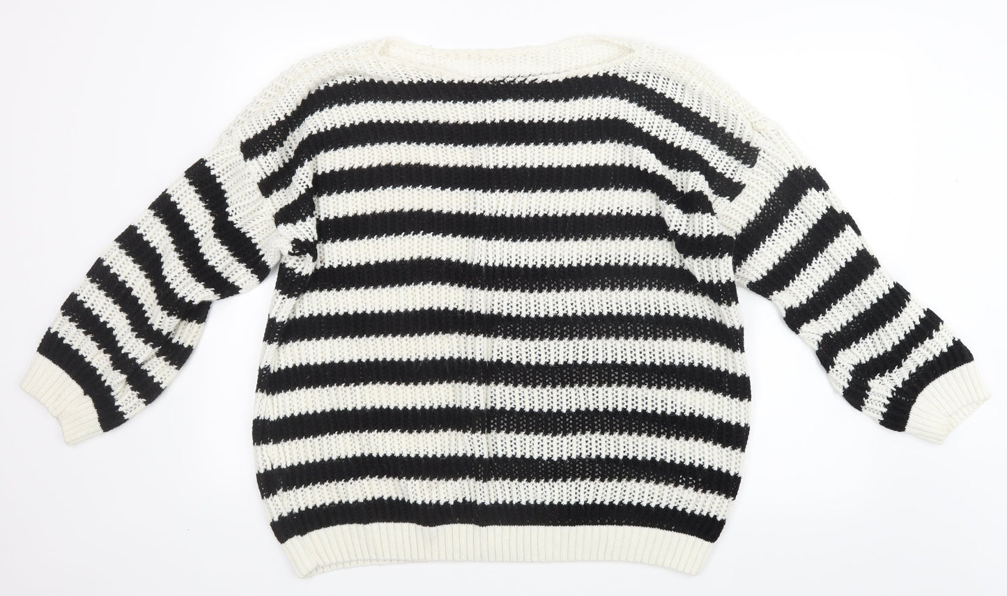 Preworn Womens Black Striped Knit Pullover Jumper Size 6
