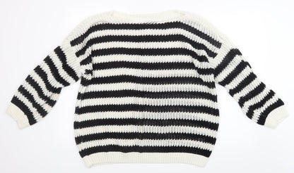 Preworn Womens Black Striped Knit Pullover Jumper Size 6