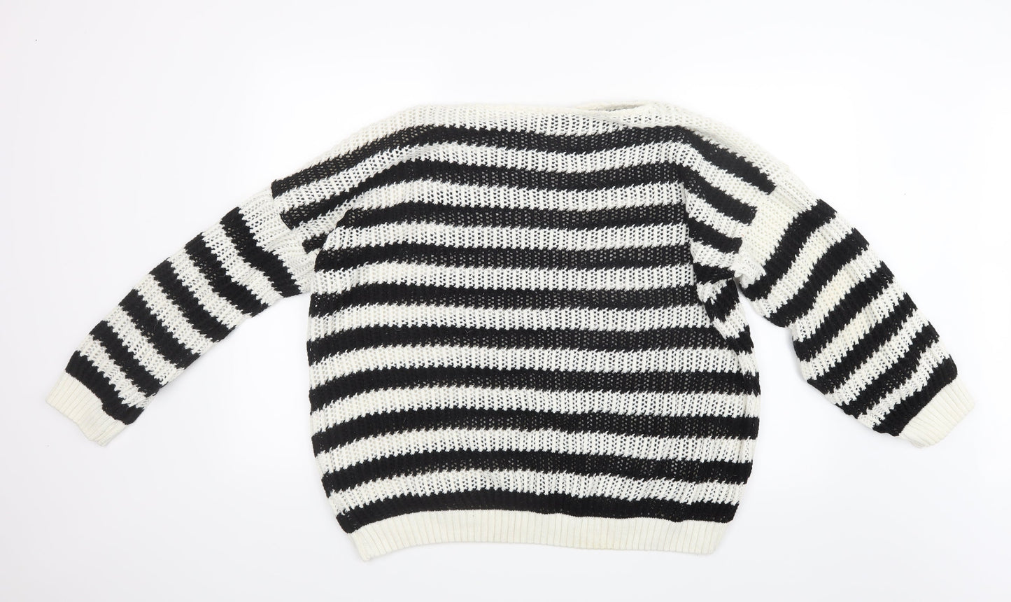 Preworn Womens Black Striped Knit Pullover Jumper Size 6